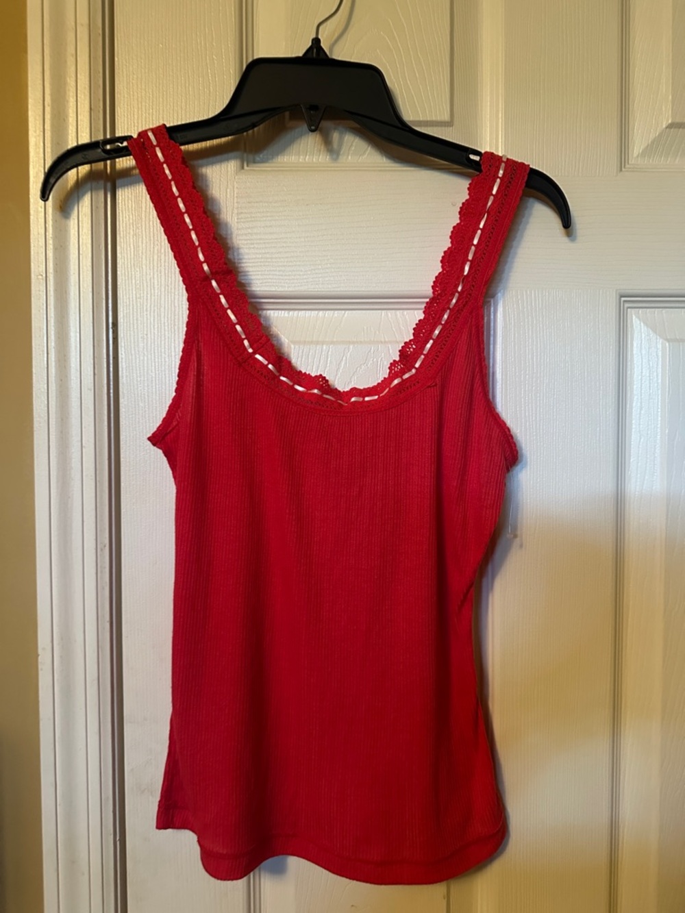 Free People Intamately Bright Red Ribbed Lace-Trim Tank Top